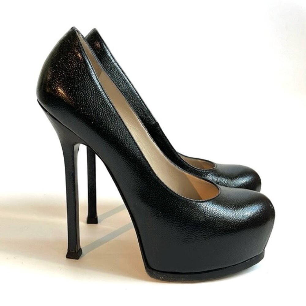 YSL Tribtoo Black-Embossed Leather Platform Pumps